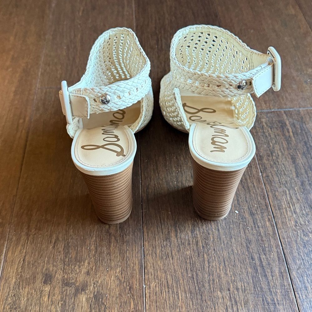 Sam Edelman Evie Cream Leather Woven Block Heel Slingback Sandal Women's 8.5 - Picture 5 of 13